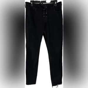 Hollister Black High-Rise Super Skinny Jeans, Raw Hem, Lace-Up Front, Long Lngth